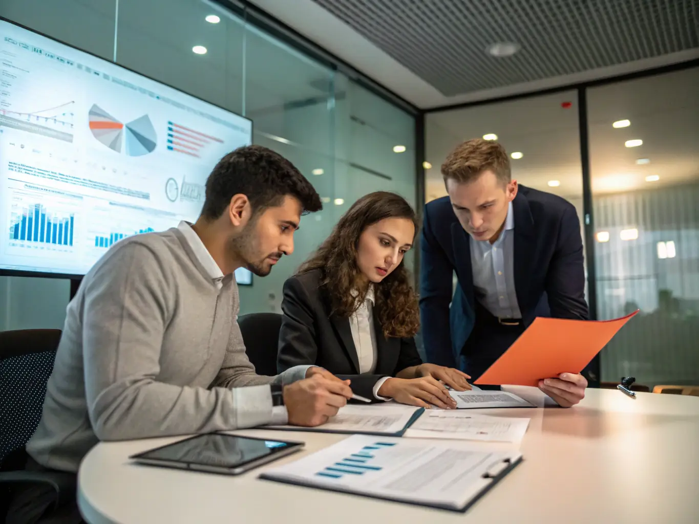 A cybersecurity expert is presenting a detailed security risk assessment report to a team of professionals in a modern office setting, emphasizing key vulnerabilities and mitigation strategies.